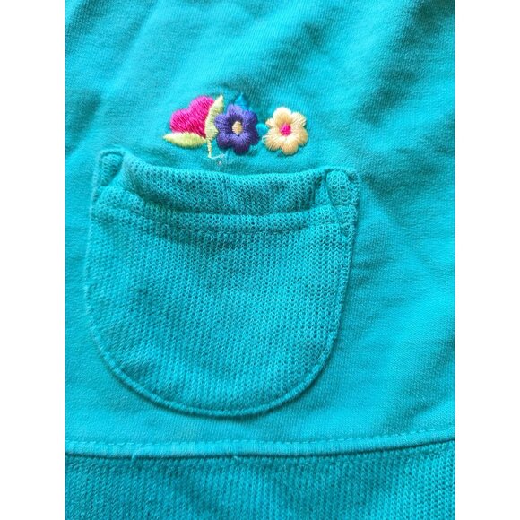 Vtg 90s Gymboree Baby Girls Turquoise Dress X-Small Floral Embroidery 0-3m - Picture 2 of 4